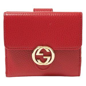 New Gucci Red Interlocking G Leather Bifold Wallet Card Case